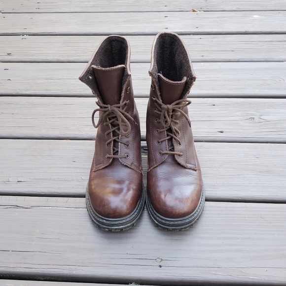 Vintage 90s y2k Bratz Brown Leather Lace-up Chunky Lug Platform Ankle Boots 8 - Picture 4 of 9